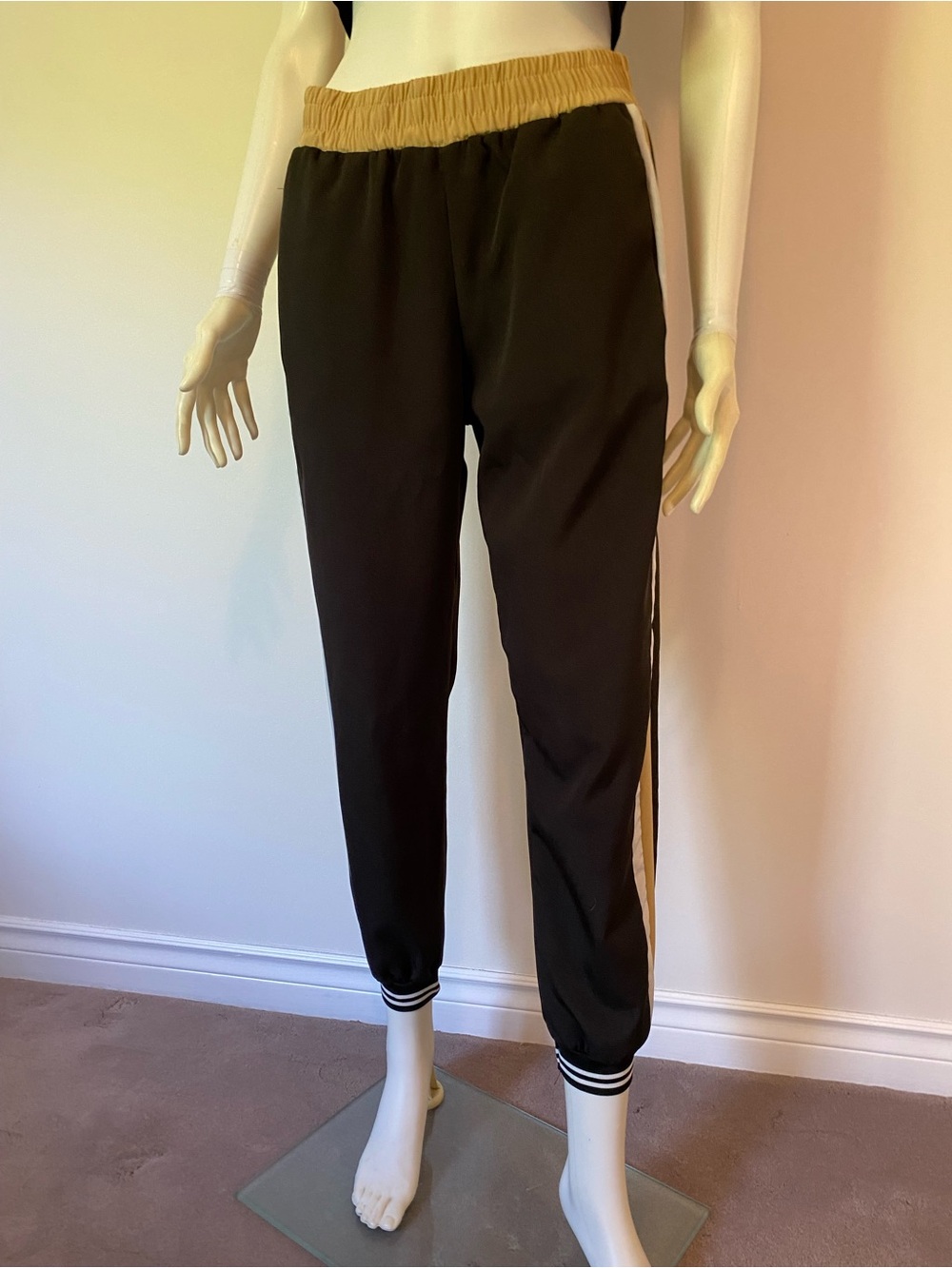 Black & Gold Track Joggers - Women's Athletic Pants